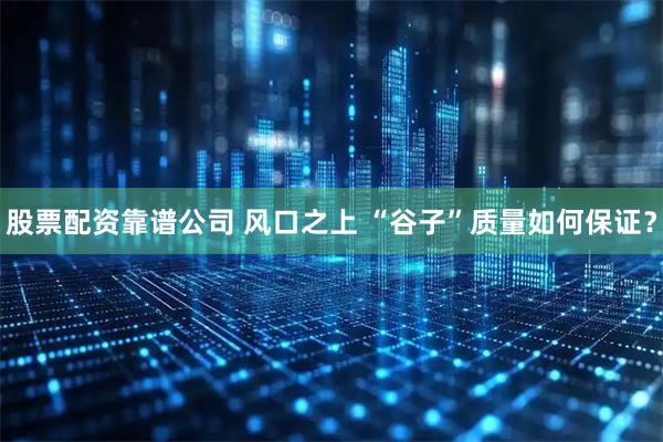 股票配资靠谱公司 风口之上 “谷子”质量如何保证？